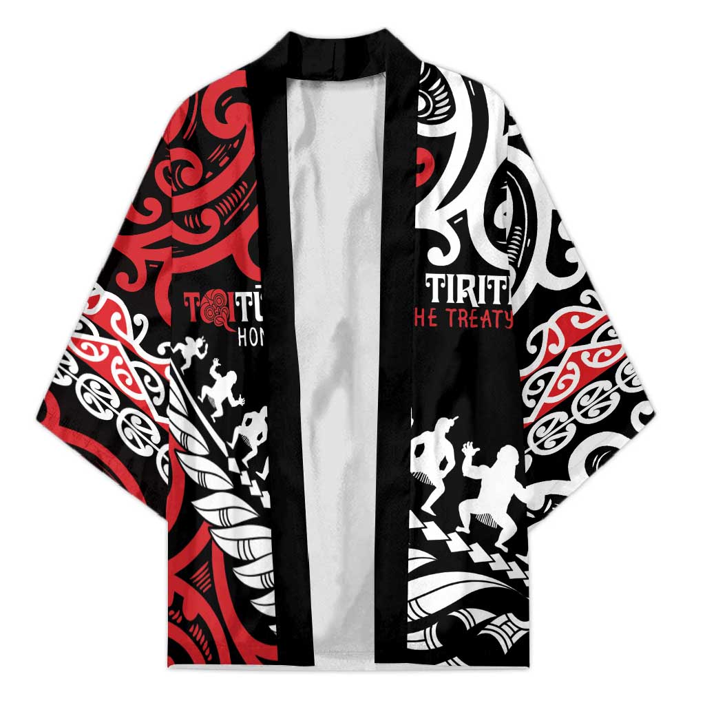 Honour The Treaty New Zealand Personalised Kimono Toitu Te Tiriti Half Fern Haka Dance - Aussie Hoodie