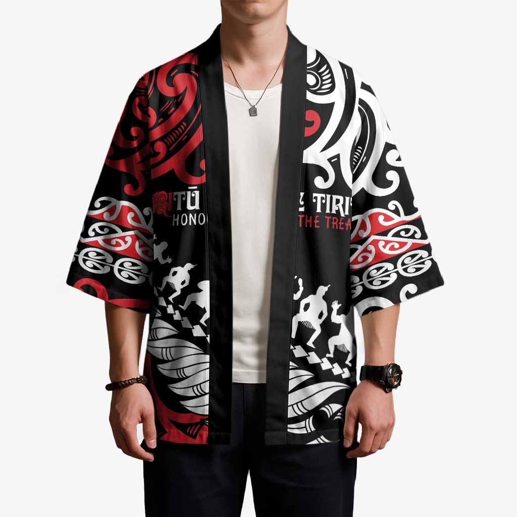 Honour The Treaty New Zealand Personalised Kimono Toitu Te Tiriti Half Fern Haka Dance - Aussie Hoodie