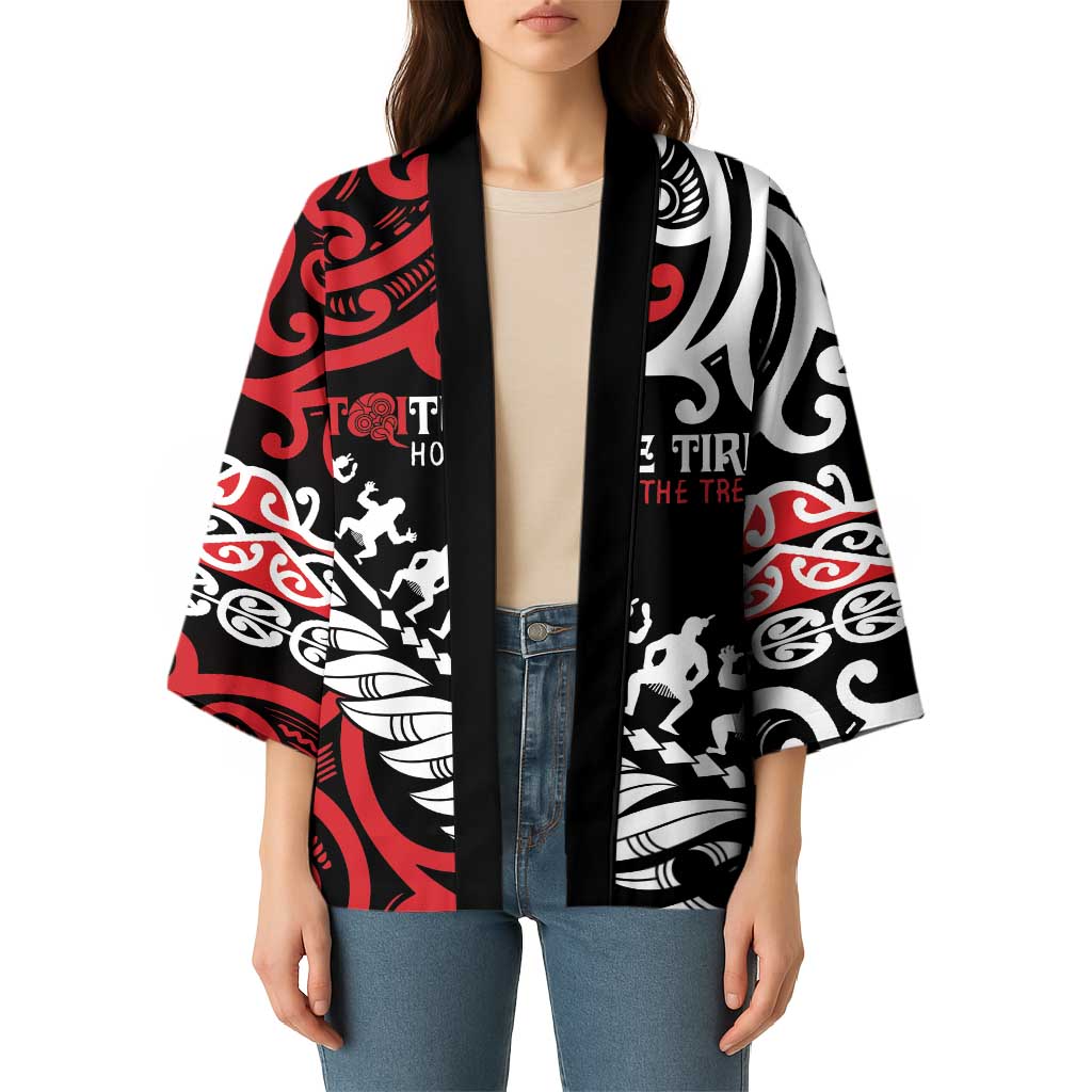 Honour The Treaty New Zealand Personalised Kimono Toitu Te Tiriti Half Fern Haka Dance - Aussie Hoodie