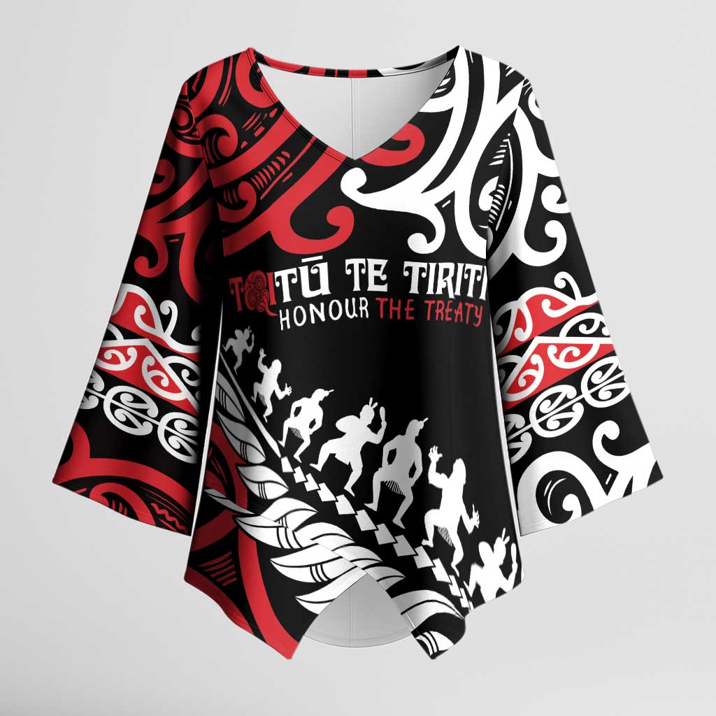 Honour The Treaty New Zealand Personalised Kimono Sleeve Blouse Toitu Te Tiriti Half Fern Haka Dance - Aussie Hoodie