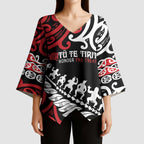Honour The Treaty New Zealand Personalised Kimono Sleeve Blouse Toitu Te Tiriti Half Fern Haka Dance - Aussie Hoodie
