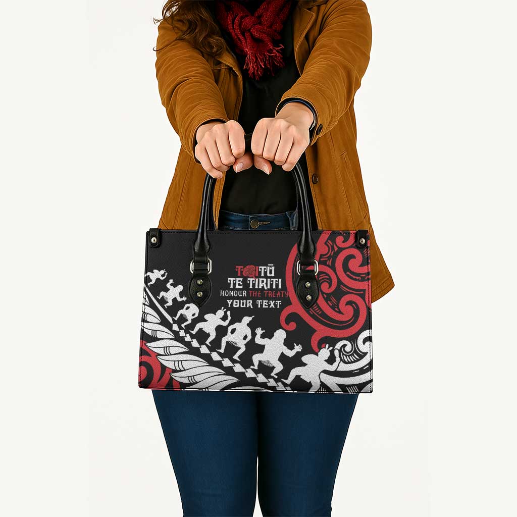 Honour The Treaty New Zealand Personalised Leather Bag Toitu Te Tiriti Half Fern Haka Dance - Aussie Hoodie