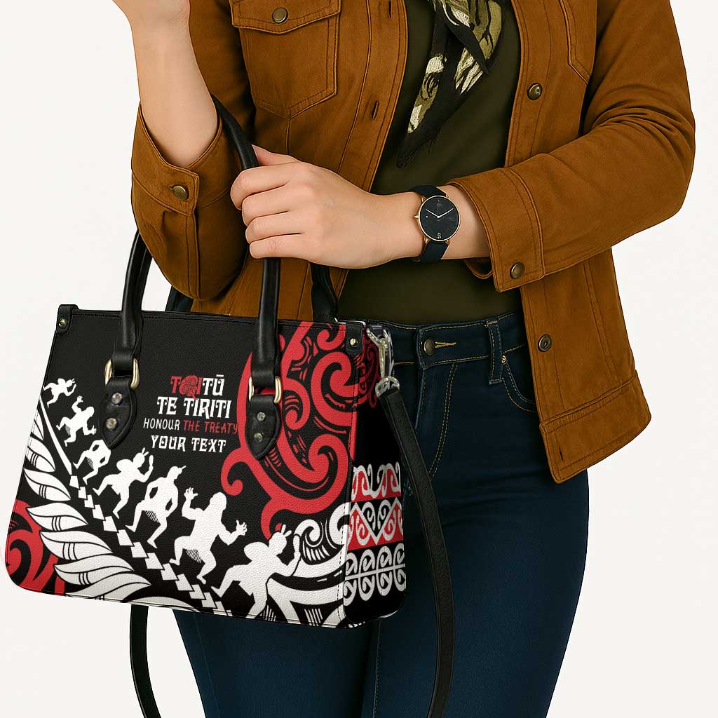 Honour The Treaty New Zealand Personalised Leather Bag Toitu Te Tiriti Half Fern Haka Dance - Aussie Hoodie