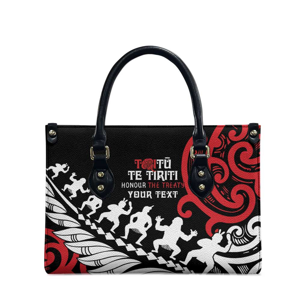 Honour The Treaty New Zealand Personalised Leather Bag Toitu Te Tiriti Half Fern Haka Dance - Aussie Hoodie