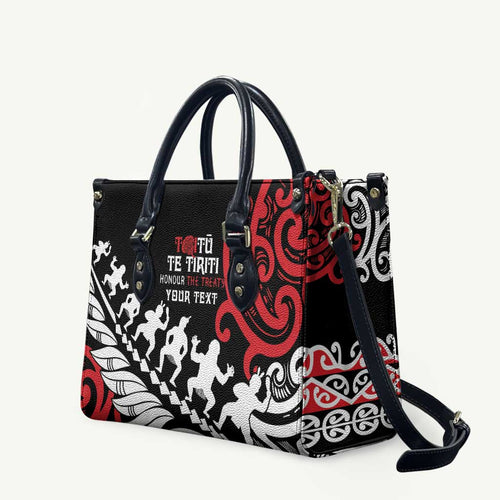 Honour The Treaty New Zealand Personalised Leather Bag Toitu Te Tiriti Half Fern Haka Dance - Aussie Hoodie