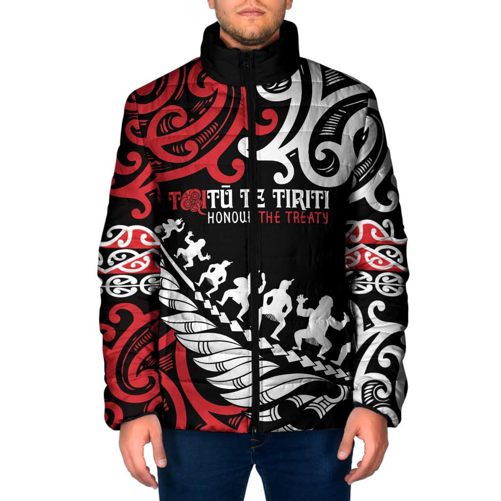 Honour The Treaty New Zealand Personalised Padded Jacket Toitu Te Tiriti Half Fern Haka Dance - Aussie Hoodie