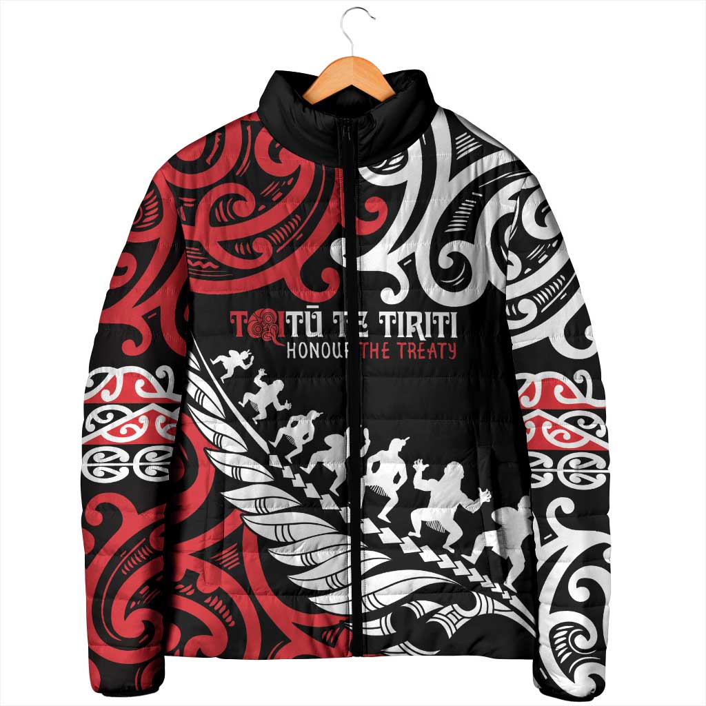Honour The Treaty New Zealand Personalised Padded Jacket Toitu Te Tiriti Half Fern Haka Dance - Aussie Hoodie
