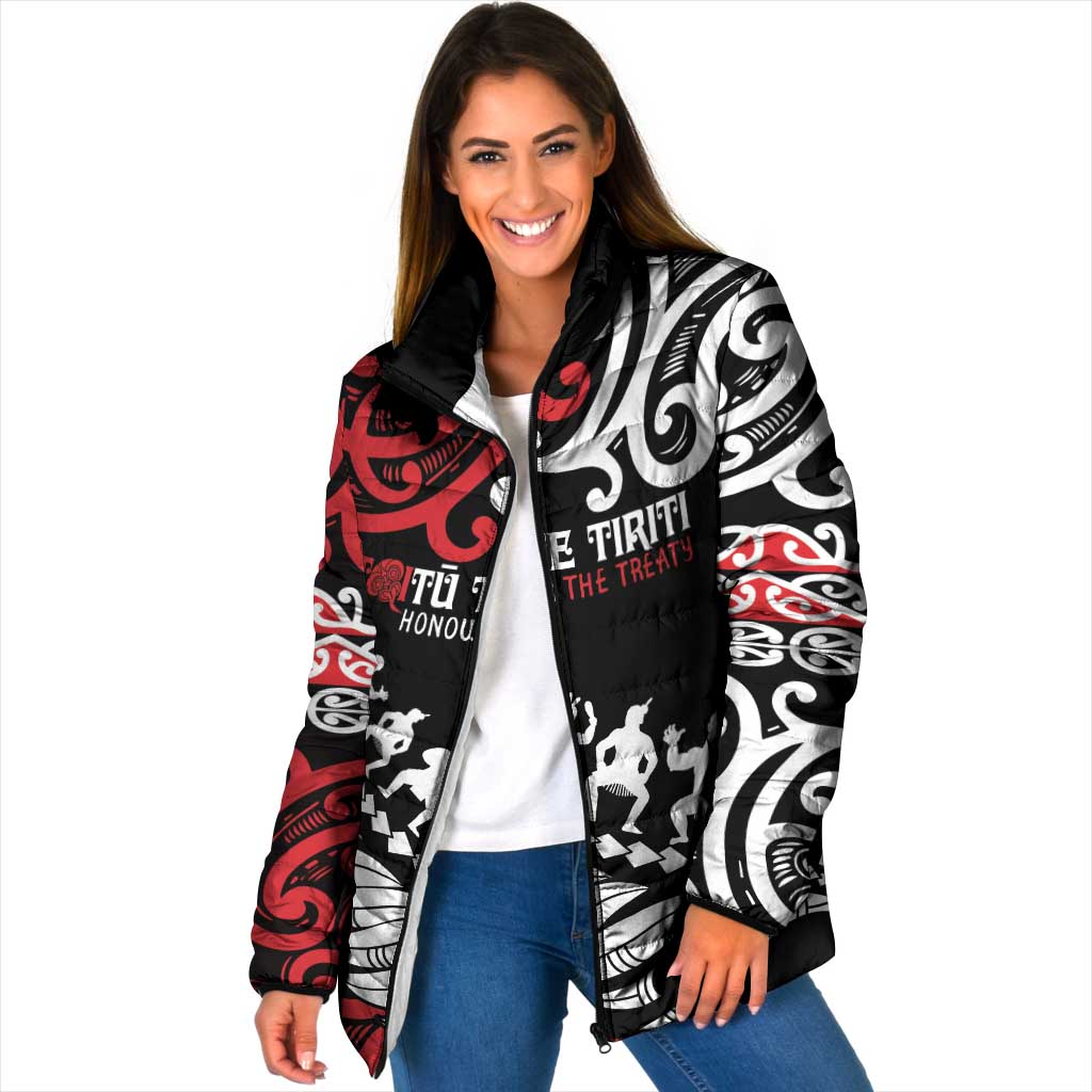 Honour The Treaty New Zealand Personalised Padded Jacket Toitu Te Tiriti Half Fern Haka Dance - Aussie Hoodie