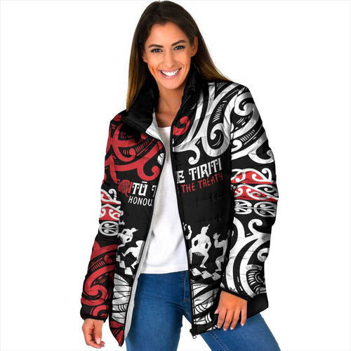 Honour The Treaty New Zealand Personalised Padded Jacket Toitu Te Tiriti Half Fern Haka Dance - Aussie Hoodie