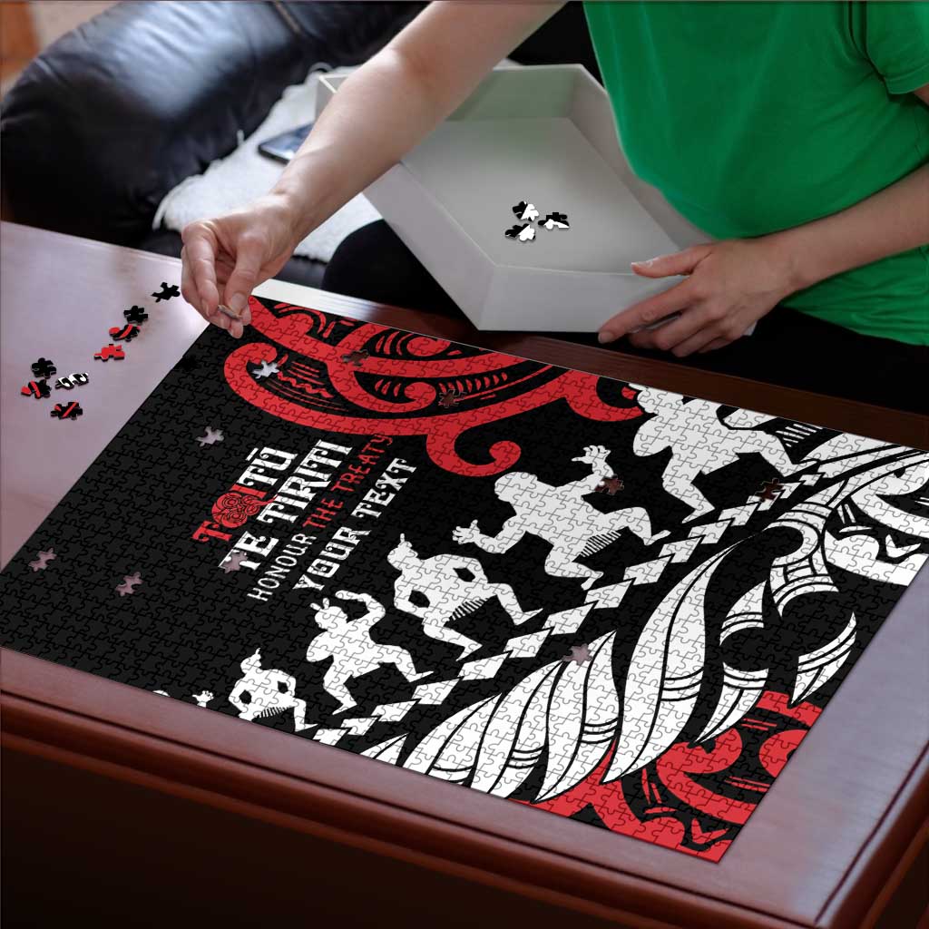 Honour The Treaty New Zealand Personalised Puzzle Toitu Te Tiriti Half Fern Haka Dance - Aussie Hoodie