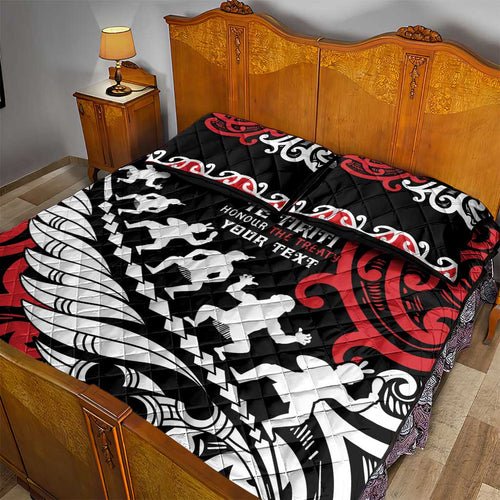 Honour The Treaty New Zealand Personalised Quilt Bed Set Toitu Te Tiriti Half Fern with Haka dance