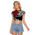 Honour The Treaty New Zealand Personalised Raglan Cropped T Shirt Toitu Te Tiriti Half Fern with Haka dance