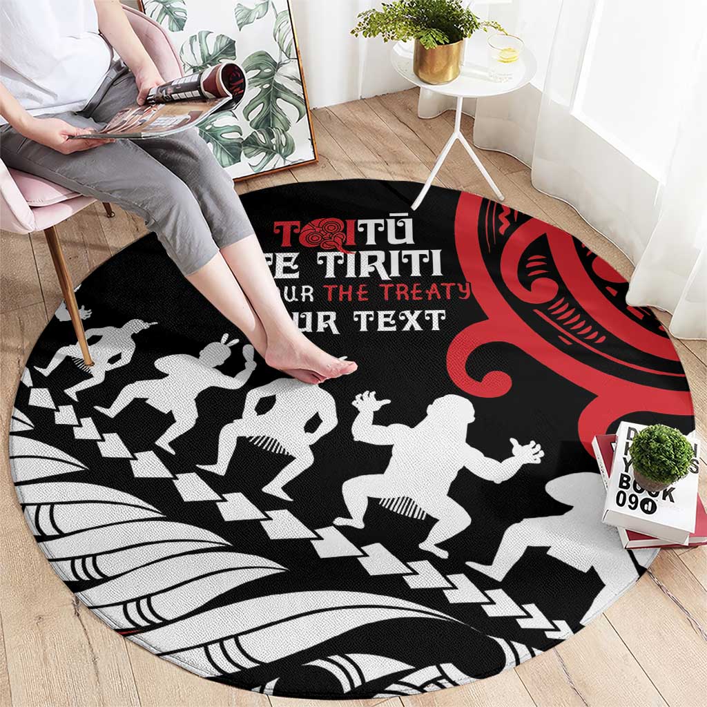Honour The Treaty New Zealand Personalised Round Carpet Toitu Te Tiriti Half Fern with Haka dance