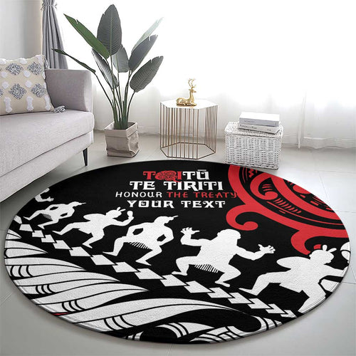 Honour The Treaty New Zealand Personalised Round Carpet Toitu Te Tiriti Half Fern with Haka dance