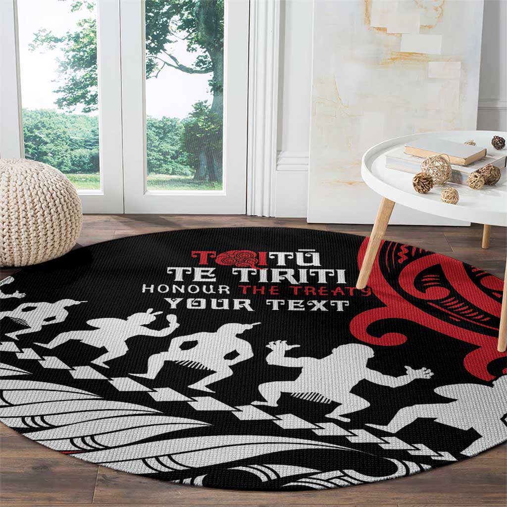 Honour The Treaty New Zealand Personalised Round Carpet Toitu Te Tiriti Half Fern with Haka dance