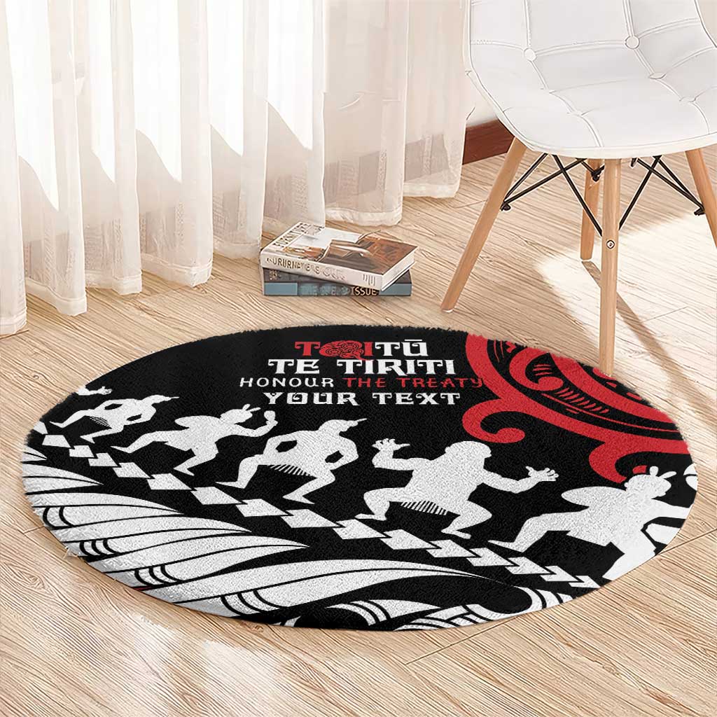 Honour The Treaty New Zealand Personalised Round Carpet Toitu Te Tiriti Half Fern with Haka dance