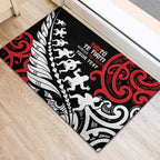 Honour The Treaty New Zealand Personalised Rubber Doormat Toitu Te Tiriti Half Fern with Haka dance