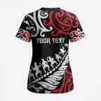 Honour The Treaty New Zealand Personalised Scrub Top Toitu Te Tiriti Half Fern Haka Dance - Aussie Hoodie
