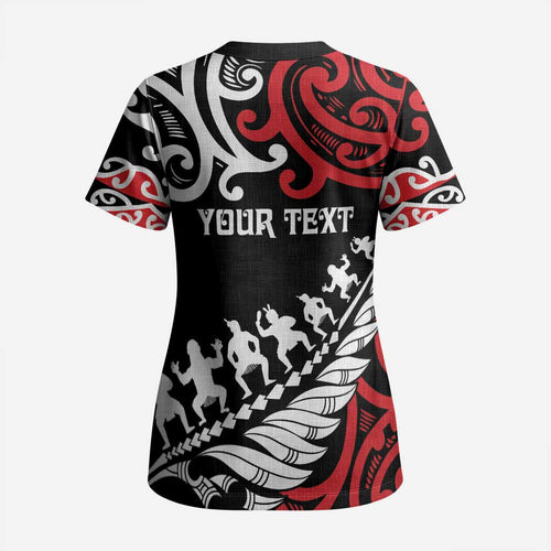 Honour The Treaty New Zealand Personalised Scrub Top Toitu Te Tiriti Half Fern Haka Dance - Aussie Hoodie