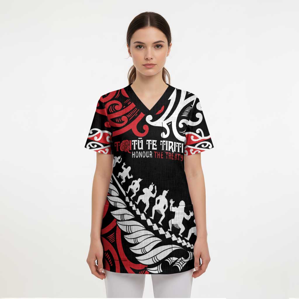 Honour The Treaty New Zealand Personalised Scrub Top Toitu Te Tiriti Half Fern Haka Dance - Aussie Hoodie