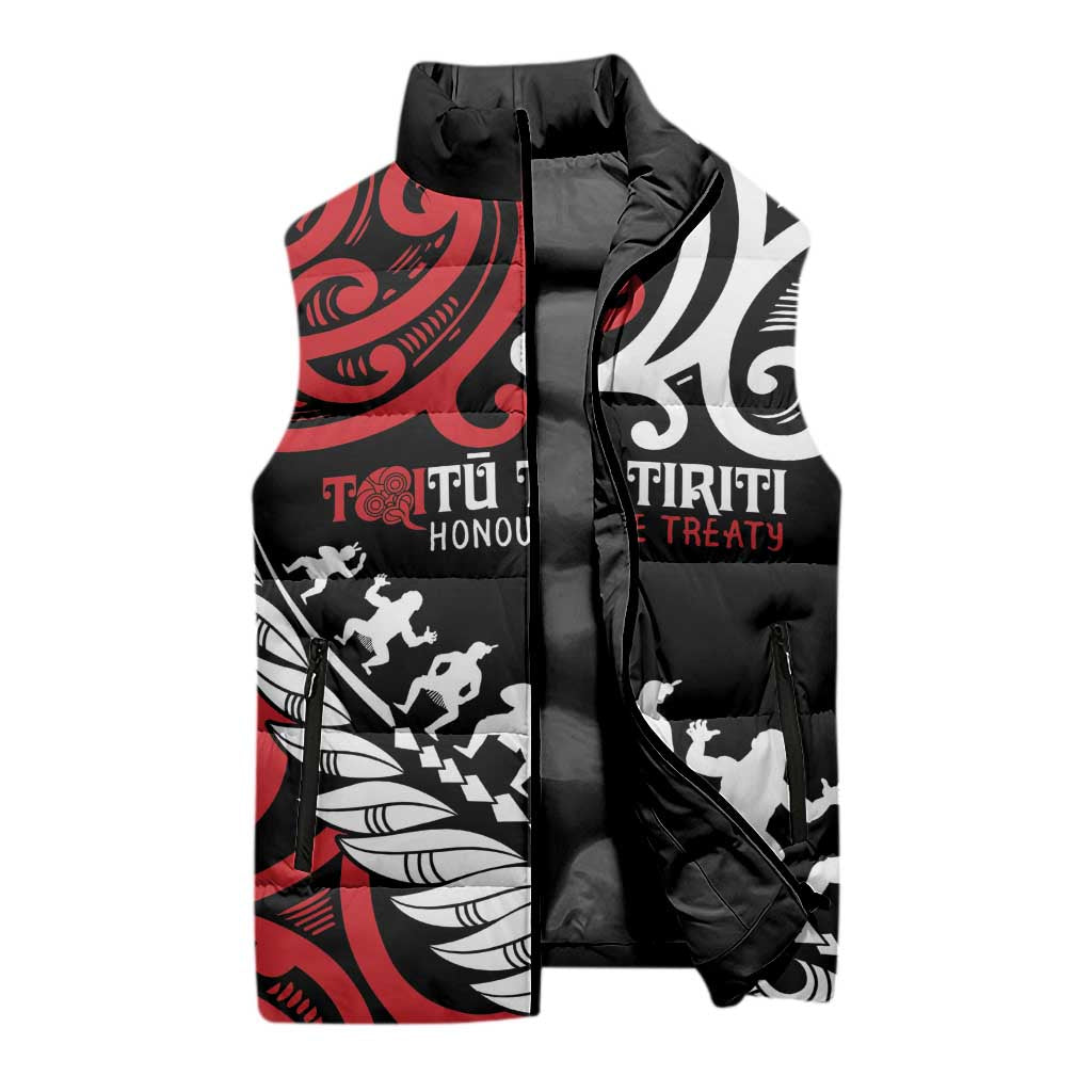 Honour The Treaty New Zealand Personalised Sleeveless Puffer Jacket Toitu Te Tiriti Half Fern Haka Dance - Aussie Hoodie