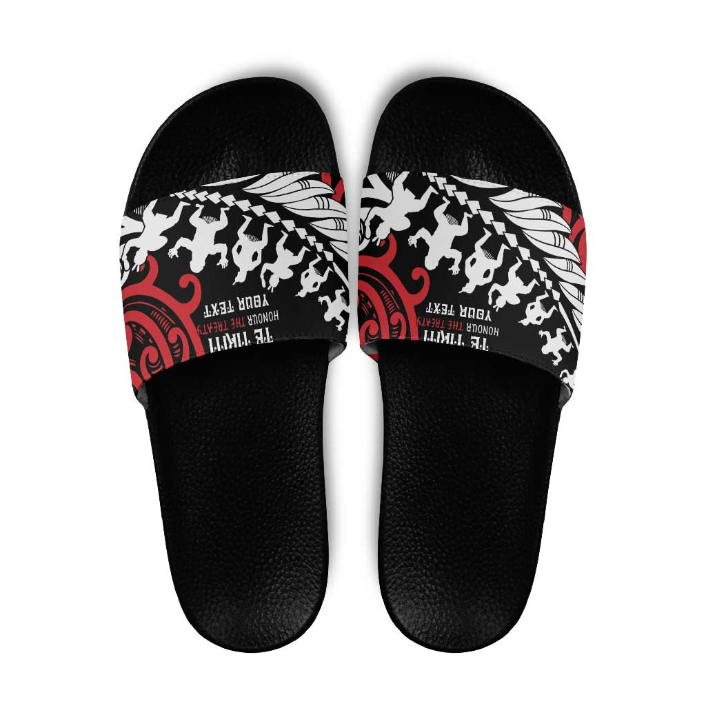 Honour The Treaty New Zealand Personalised Slide Sandals Toitu Te Tiriti Half Fern Haka Dance - Aussie Hoodie