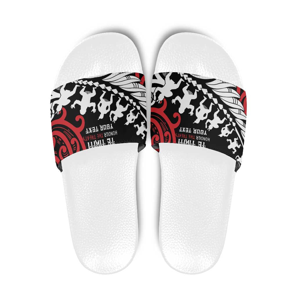 Honour The Treaty New Zealand Personalised Slide Sandals Toitu Te Tiriti Half Fern Haka Dance - Aussie Hoodie