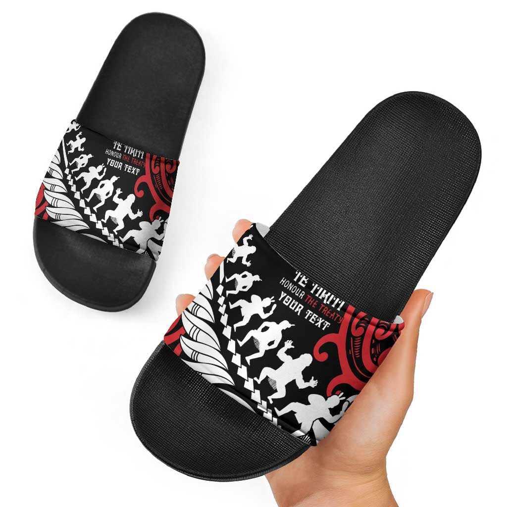 Honour The Treaty New Zealand Personalised Slide Sandals Toitu Te Tiriti Half Fern Haka Dance - Aussie Hoodie