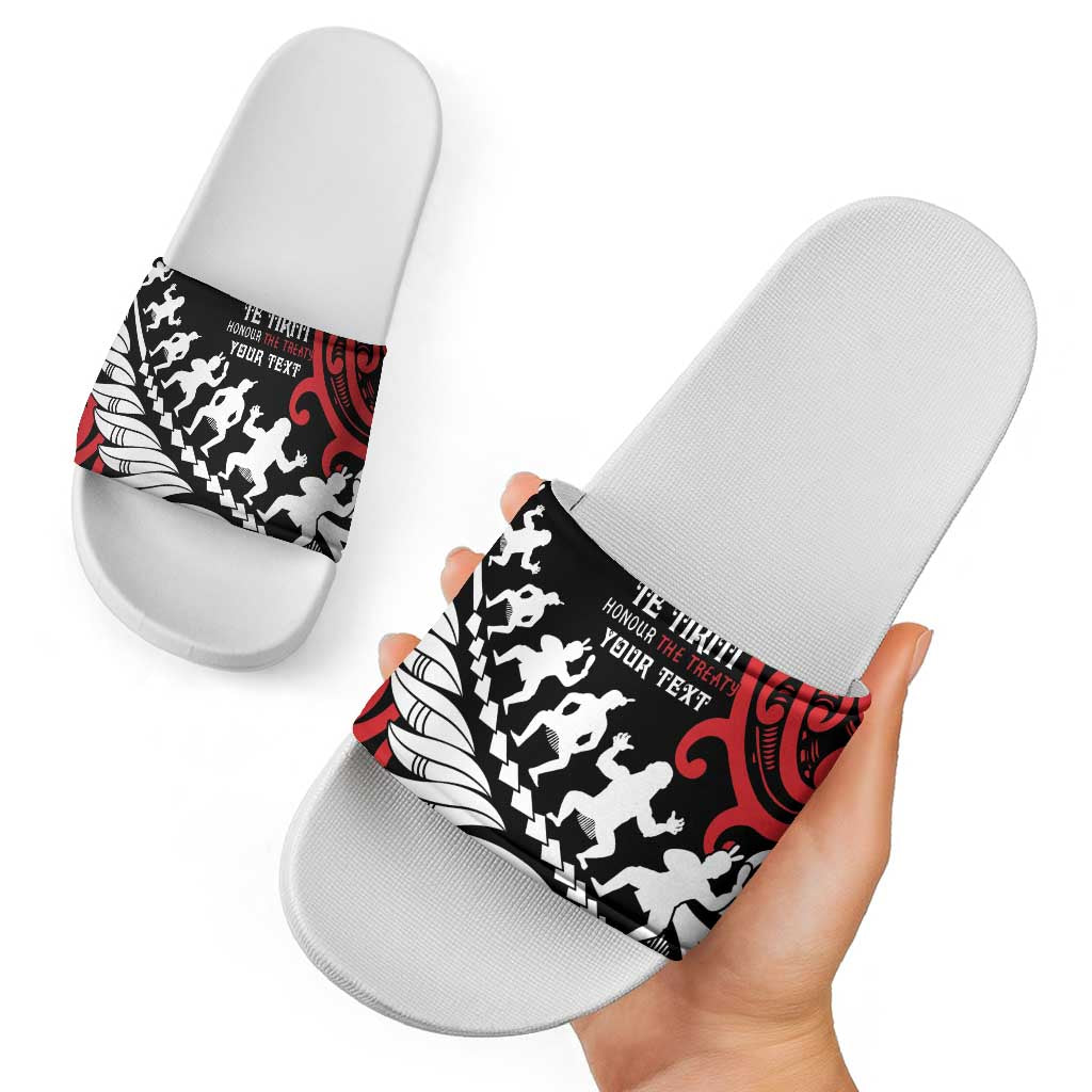 Honour The Treaty New Zealand Personalised Slide Sandals Toitu Te Tiriti Half Fern Haka Dance - Aussie Hoodie