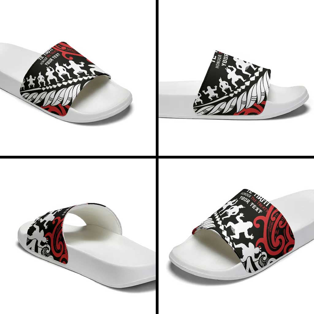 Honour The Treaty New Zealand Personalised Slide Sandals Toitu Te Tiriti Half Fern Haka Dance - Aussie Hoodie
