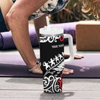 Honour The Treaty New Zealand Personalised Tumbler With Handle Toitu Te Tiriti Half Fern with Haka dance