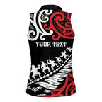 Honour The Treaty New Zealand Personalised Women Sleeveless Polo Shirt Toitu Te Tiriti Half Fern with Haka dance