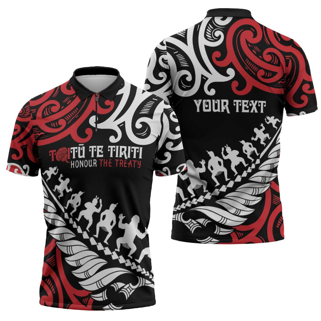 Honour The Treaty New Zealand Personalised Zipper Polo Shirt Toitu Te Tiriti Half Fern Haka Dance - Aussie Hoodie