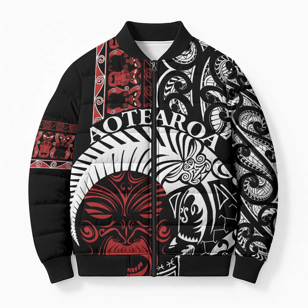 Honour The Treaty New Zealand Personalised Bomber Puffer Jacket Toitu Te Tiriti Indigenous Maori Face - Aussie Hoodie
