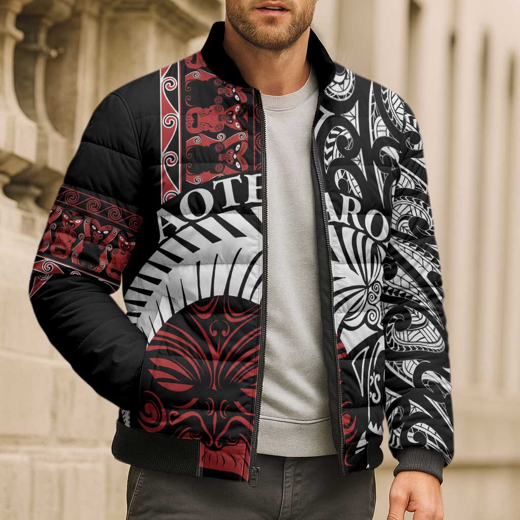 Honour The Treaty New Zealand Personalised Bomber Puffer Jacket Toitu Te Tiriti Indigenous Maori Face - Aussie Hoodie