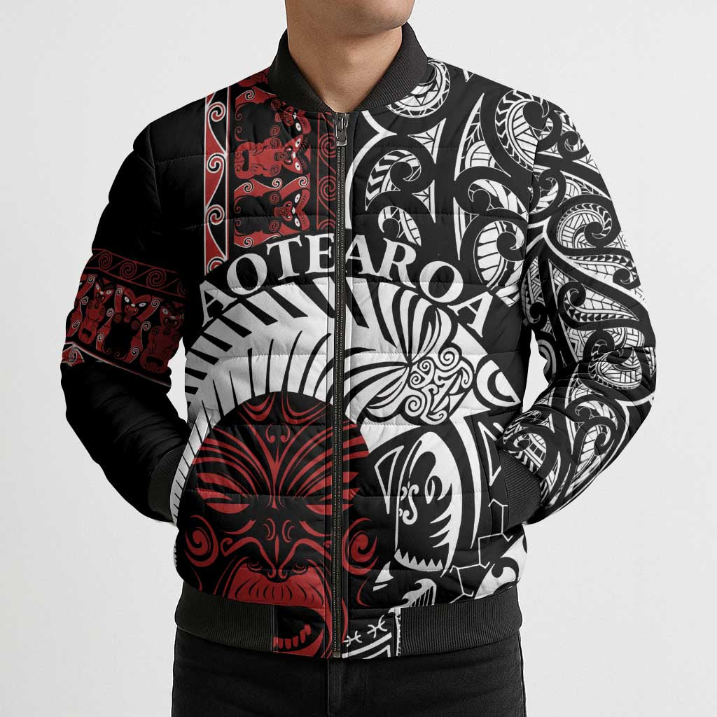 Honour The Treaty New Zealand Personalised Bomber Puffer Jacket Toitu Te Tiriti Indigenous Maori Face - Aussie Hoodie