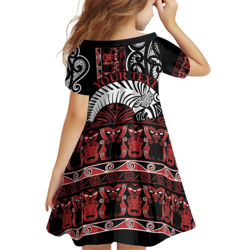 Honour The Treaty New Zealand Personalised Kid Short Sleeve Dress Toitu Te Tiriti Indigenous Maori Face