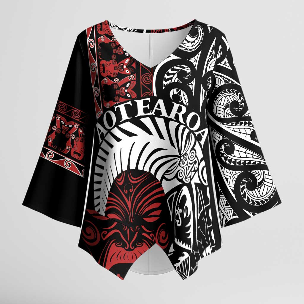 Honour The Treaty New Zealand Personalised Kimono Sleeve Blouse Toitu Te Tiriti Indigenous Maori Face - Aussie Hoodie