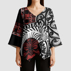 Honour The Treaty New Zealand Personalised Kimono Sleeve Blouse Toitu Te Tiriti Indigenous Maori Face - Aussie Hoodie