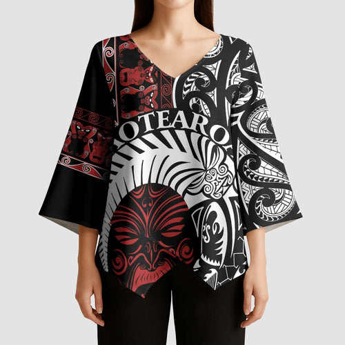 Honour The Treaty New Zealand Personalised Kimono Sleeve Blouse Toitu Te Tiriti Indigenous Maori Face - Aussie Hoodie