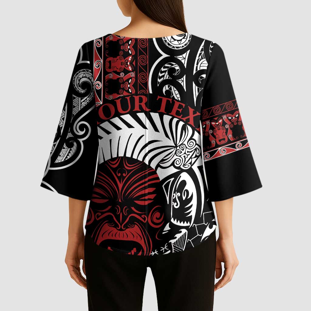 Honour The Treaty New Zealand Personalised Kimono Sleeve Blouse Toitu Te Tiriti Indigenous Maori Face - Aussie Hoodie