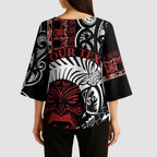 Honour The Treaty New Zealand Personalised Kimono Sleeve Blouse Toitu Te Tiriti Indigenous Maori Face - Aussie Hoodie