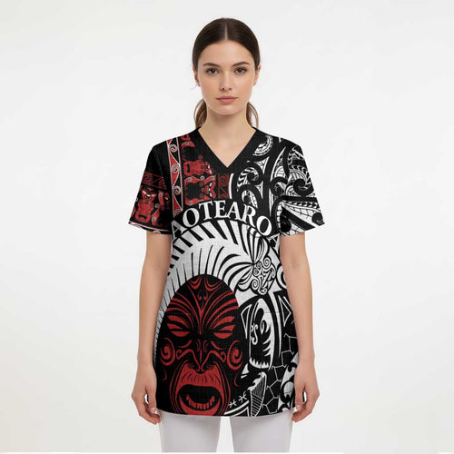 Honour The Treaty New Zealand Personalised Scrub Top Toitu Te Tiriti Indigenous Maori Face - Aussie Hoodie