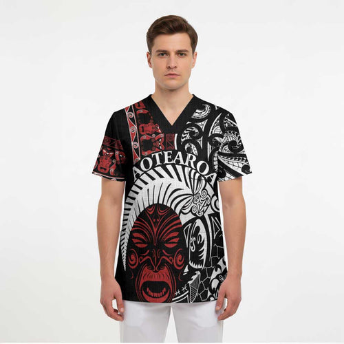 Honour The Treaty New Zealand Personalised Scrub Top Toitu Te Tiriti Indigenous Maori Face - Aussie Hoodie