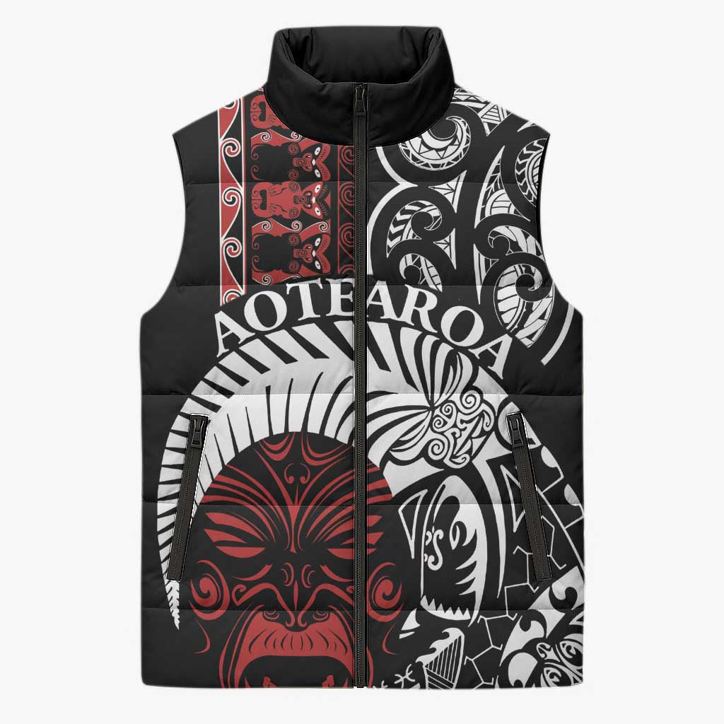 Honour The Treaty New Zealand Personalised Sleeveless Puffer Jacket Toitu Te Tiriti Indigenous Maori Face - Aussie Hoodie