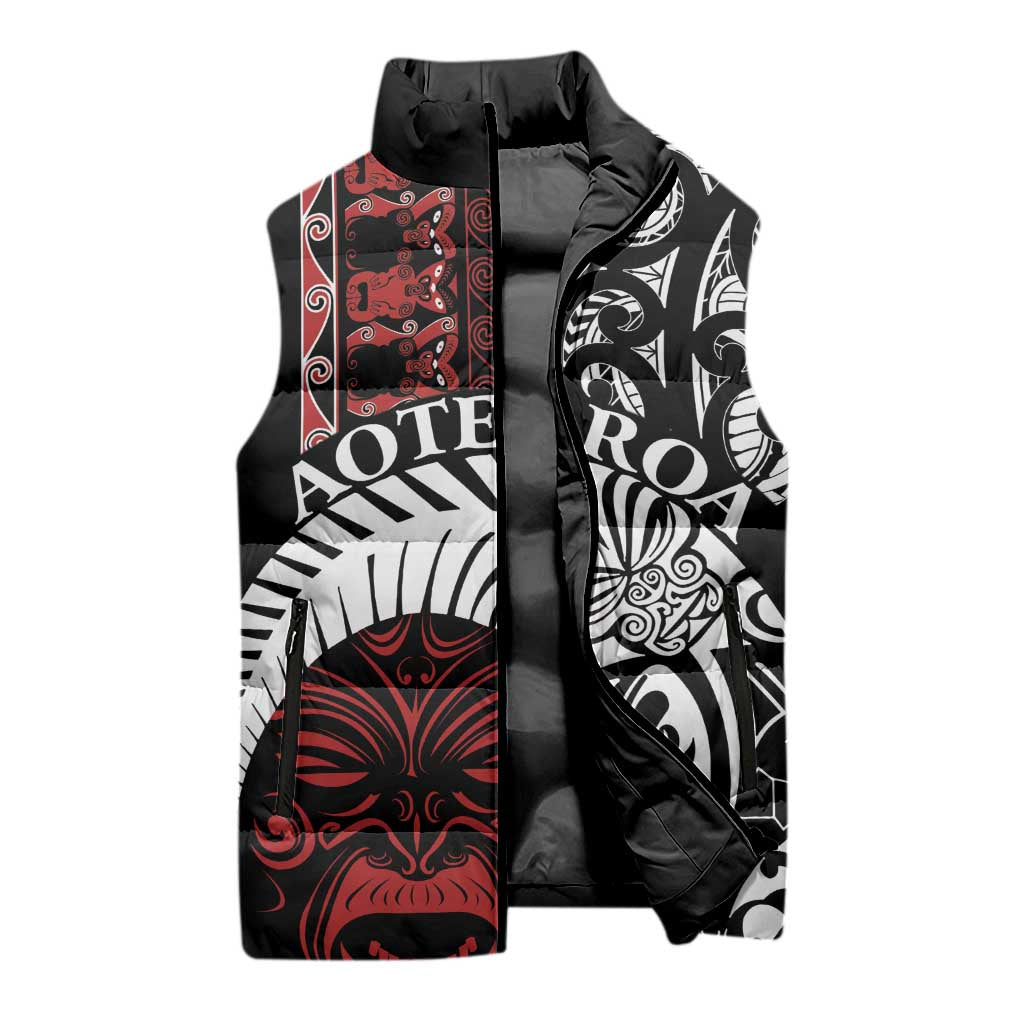 Honour The Treaty New Zealand Personalised Sleeveless Puffer Jacket Toitu Te Tiriti Indigenous Maori Face - Aussie Hoodie
