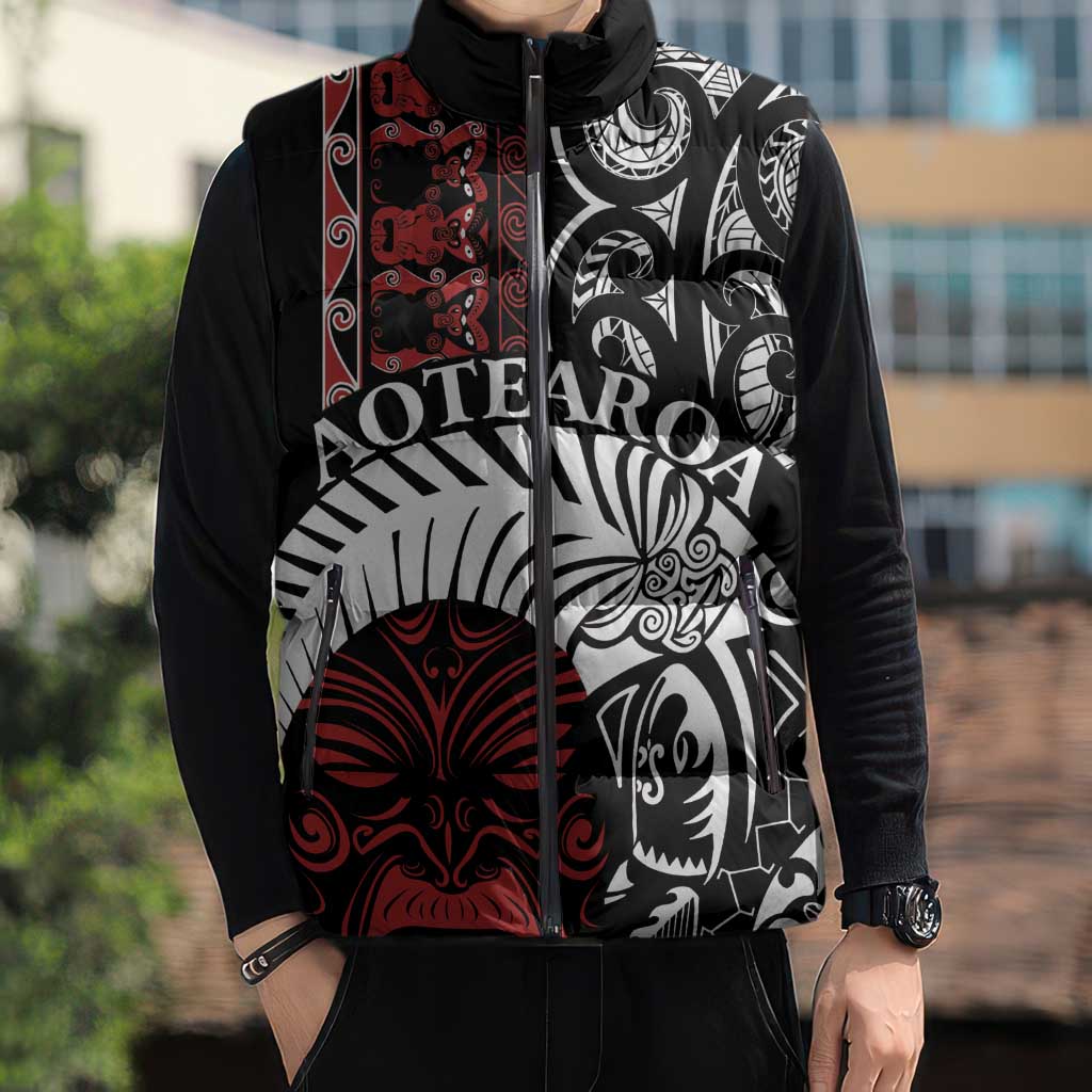Honour The Treaty New Zealand Personalised Sleeveless Puffer Jacket Toitu Te Tiriti Indigenous Maori Face - Aussie Hoodie