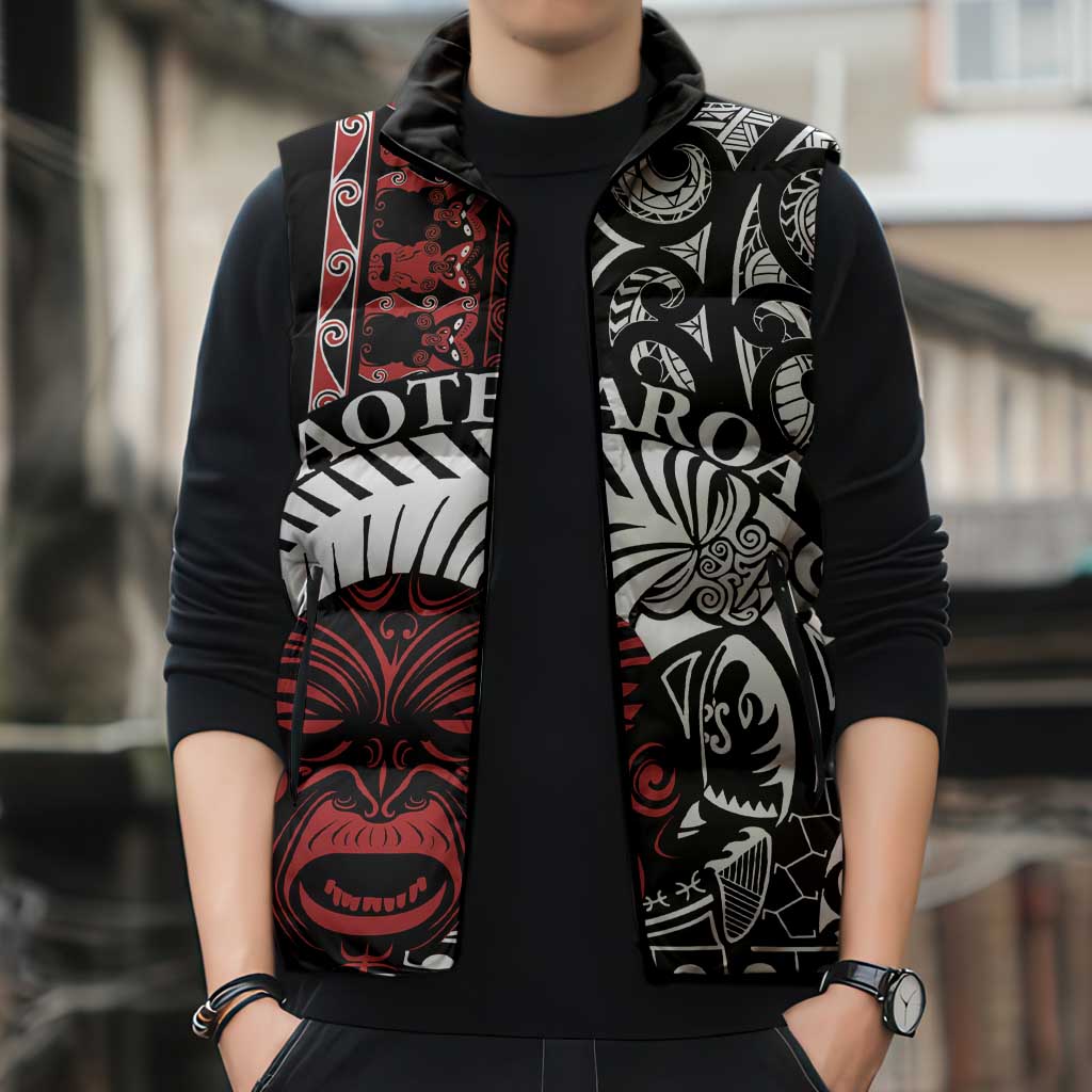 Honour The Treaty New Zealand Personalised Sleeveless Puffer Jacket Toitu Te Tiriti Indigenous Maori Face - Aussie Hoodie