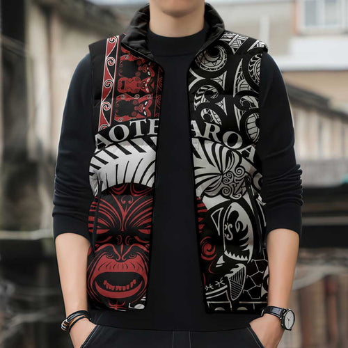 Honour The Treaty New Zealand Personalised Sleeveless Puffer Jacket Toitu Te Tiriti Indigenous Maori Face - Aussie Hoodie