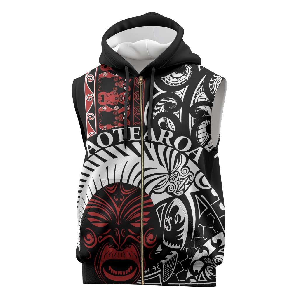 Honour The Treaty New Zealand Personalised Sleeveless Zip Hoodie Toitu Te Tiriti Indigenous Maori Face - Aussie Hoodie